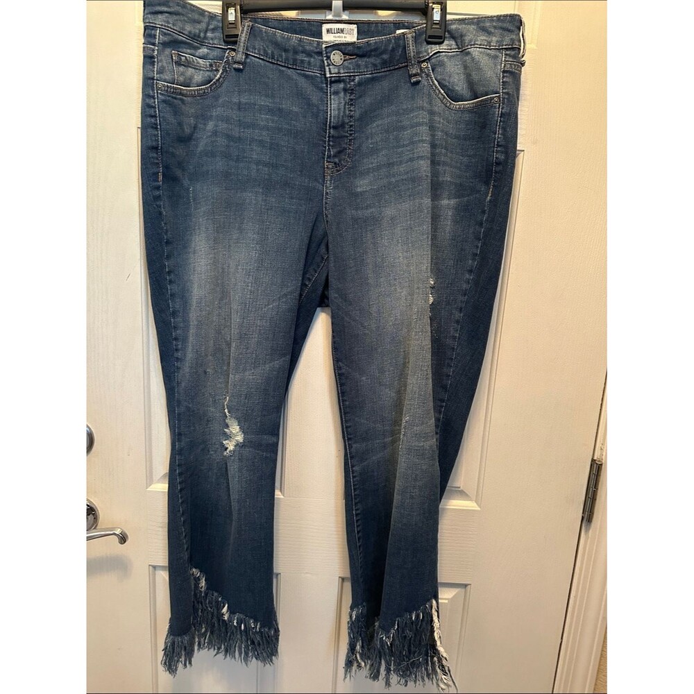 William Rast Distressed Dark Blue Ankle Cropped Jeans Frayed Hem Boho Size 18